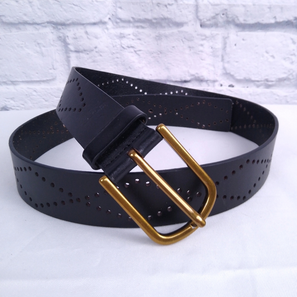 Vintage Fossil Cut Out Designs Black Leather Belt L/XL